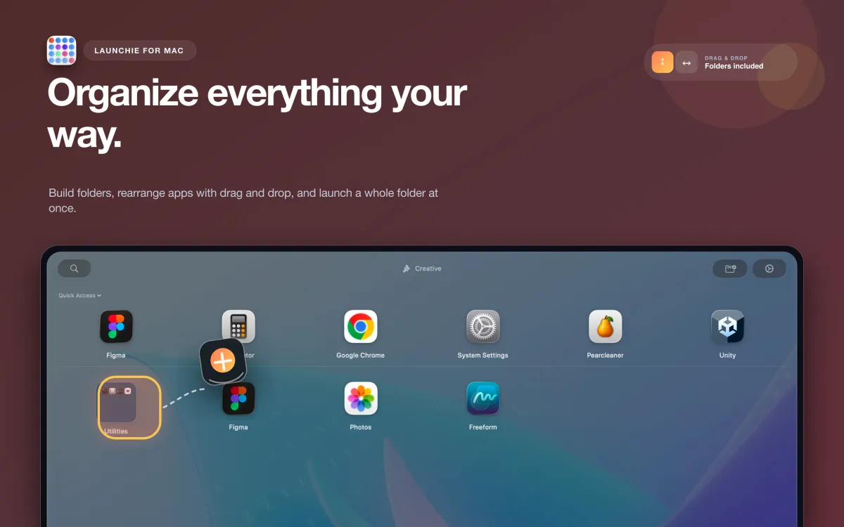 Organizing apps into folders in Launchie